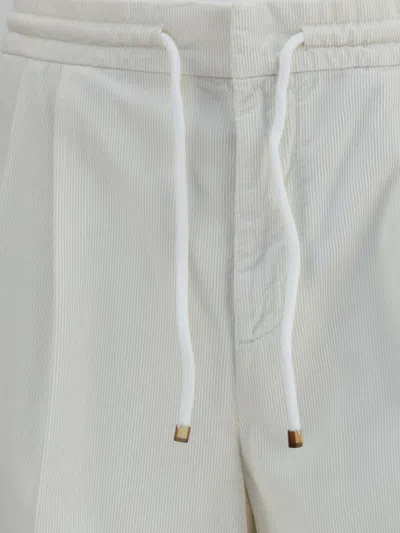 Brunello Cucinelli Men White Linen And Cotton Leisure Fit Trousers