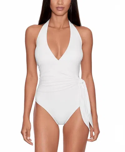 Ralph Lauren Halter Side Tie Tummy Control One Piece Swimsuit In White In White