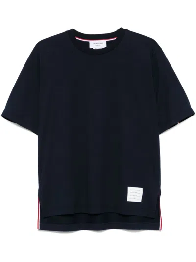 Thom Browne Blue T-shirt With Logo Patch In Stretch Wool Man In Blue