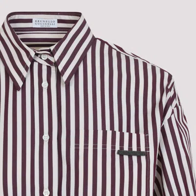 Brunello Cucinelli Logo Striped Long-sleeved Shirt In White