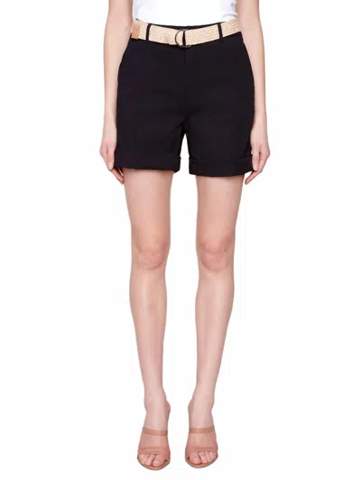 Charlie B Cuffed Shorts With Belt In Black In Black