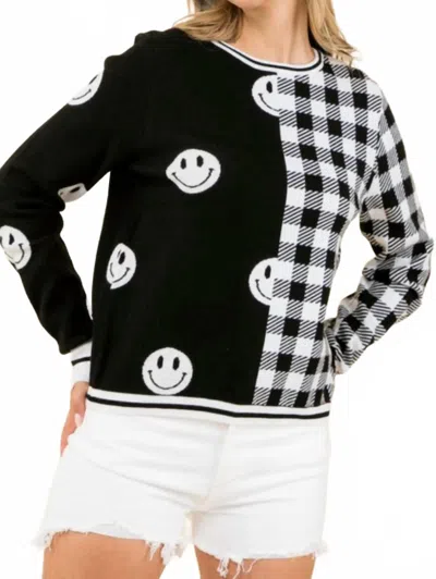 Thml Smiley/checkered Sweater In Black & White In Black