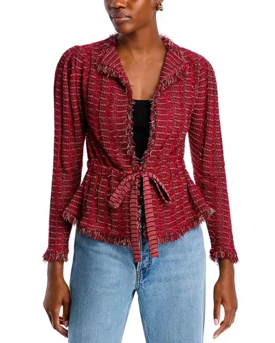 Misook Women's Fringe Tweed Belted Jacket In Rouge/macc/mahog In Red