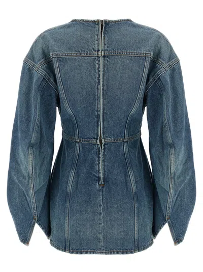 Haikure V-neckline Long Sleeves Panel Detailing Dress In Blue