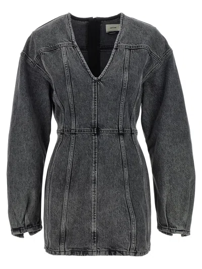 Haikure V-neckline Long Sleeves Denim Texture Visible Seams In Blue