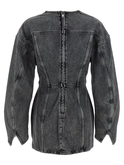 Haikure V-neckline Long Sleeves Denim Texture Visible Seams In Blue