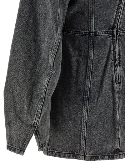 Haikure V-neckline Long Sleeves Denim Texture Visible Seams In Blue