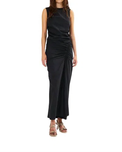 Rabens Saloner Bibber Papery Fitted Maxi Dress In Black In Black
