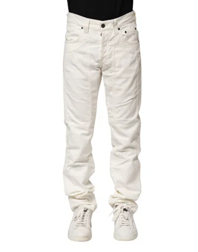 Jeckerson White Cotton Stretch Straight Fit Men Denim Jeans In White