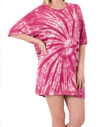 Zenana Oversized Tie Dye Shirts In Burgundy In Pink