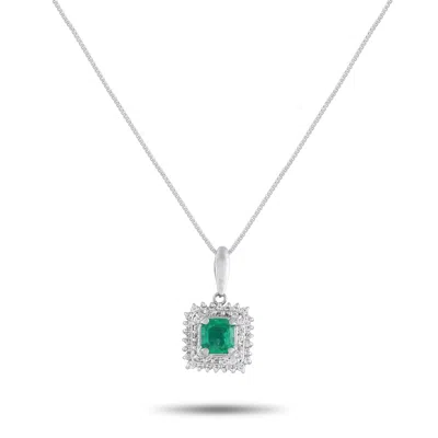 Lb Exclusive Platinum 0.45ct Diamond And Emerald Pendant Necklace Mf25-061325 In Metallic