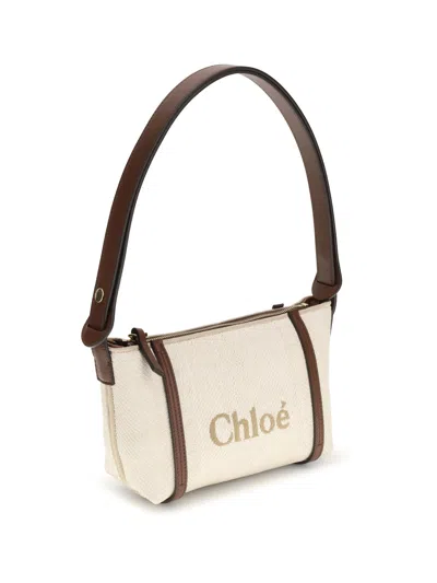 Chloé Structured Canvas Shoulder Bag With Leather Accents