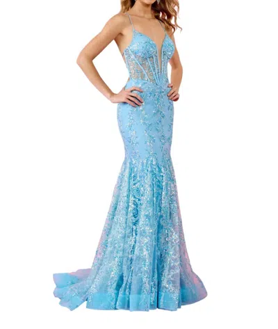 Rachel Allan Glitter Tulle Prom Dress In Powder Blue In Blue