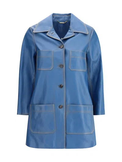 Chloé Leather Bracelet-sleeve Car Coat In Black