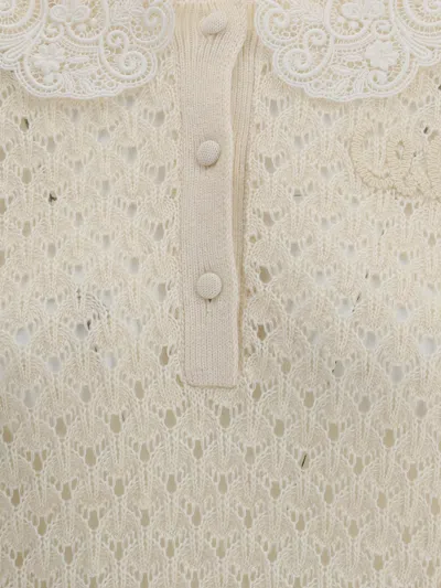 Chloé Pointelle Knit Sweaters And Cardigans White In Yellow