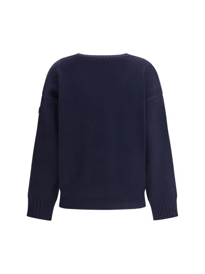 Chloé Oversized Wool Knit Crew Neck Sweater In Blue