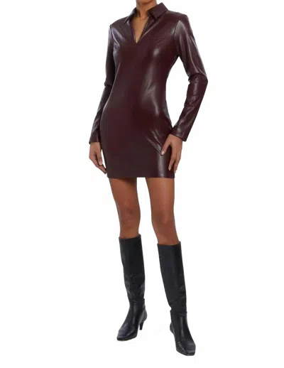 Amanda Uprichard Sloane Long Sleeve Faux Leather Minidress In Brown