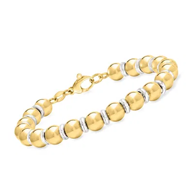 Ross-simons Italian 18kt Gold Over Sterling And Sterling Silver Bead Bracelet