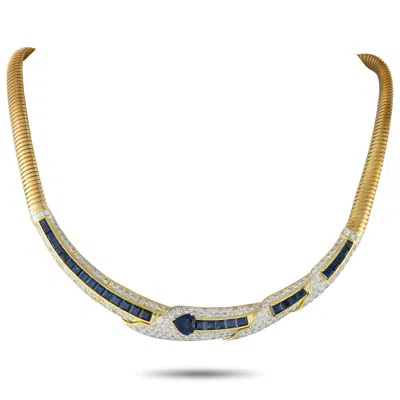 Lb Exclusive 18k Yellow Gold 5.08ct Diamond And Sapphire Necklace Mf26-061125 In Gold