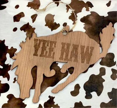 The Whole Herd Wooden Door Hanger, Yee Haw Bronco In Brown