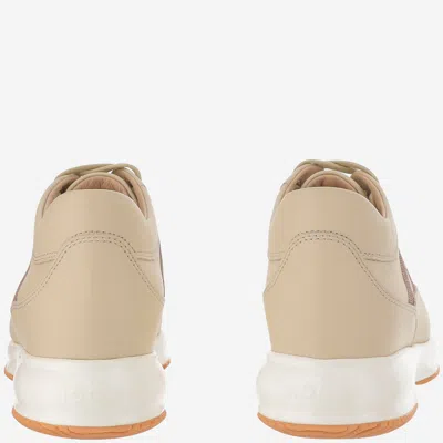 Hogan Woman Sneakers Khaki Size 10 Soft Leather In Neutral