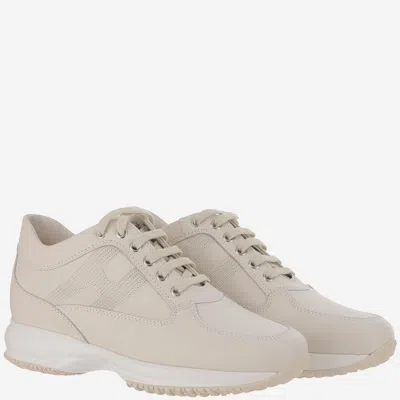 Hogan Interactive Low Top Sneakers Leather Mesh Sole In Nude