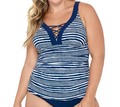 Christina Swimwear Lace V-neck Tankini Top - Plus Size In Chr Navy