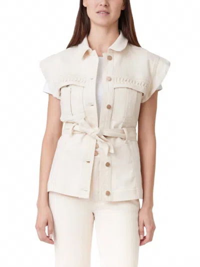 Habitual Pleated Pocket Denim Vest In Stone In Neutral