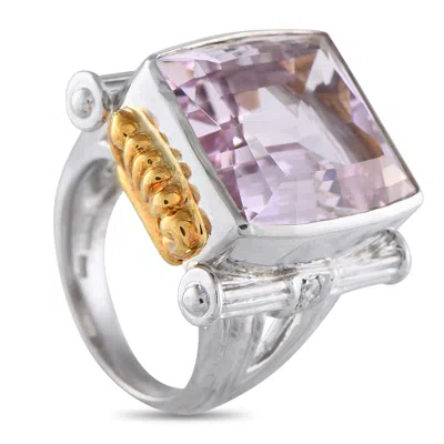 Lb Exclusive Platinum, 18k Yellow Gold 0.10ct Diamond And Kunzite Ring Mf19-061325 In Metallic