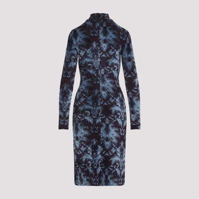 Etro Floral-pattern Mock-neck Midi Dress In Blue