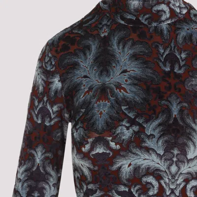 Etro Floral-pattern Mock-neck Midi Dress In Blue