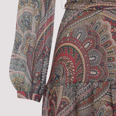 Etro Paisley Print Silk Blend Midi Dress In Multi