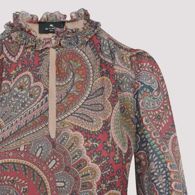 Etro Paisley Print Silk Blend Midi Dress In Multi