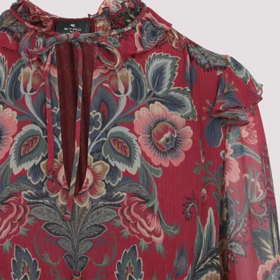 Etro High Neck Floral Print Mini Dress In Multi