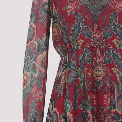 Etro High Neck Floral Print Mini Dress In Multi