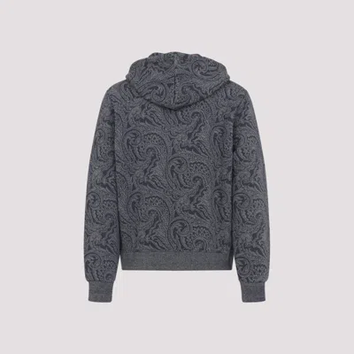 Etro Paisley Print Zip-up Hooded Sweatshirt In Gray