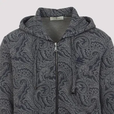 Etro Paisley Print Zip-up Hooded Sweatshirt In Gray