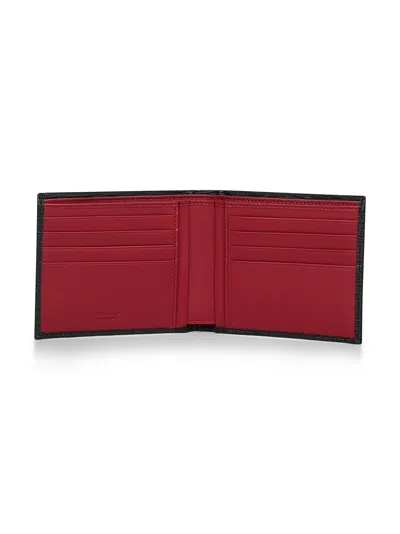 Ferragamo Men Black Hammered Calfskin Gancini Wallet In Black