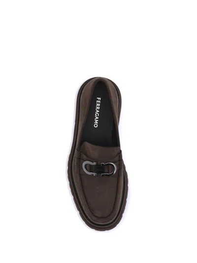Ferragamo Tank Sole Suede Loafers In Brown