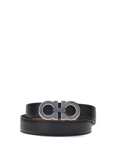 Ferragamo Customizable Reversible Gancini Belt In Black