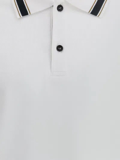 Ferragamo Striped Collar Cotton Polo Shirt In White