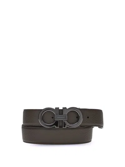 Ferragamo Men Reversible Gancini Belt In Brown