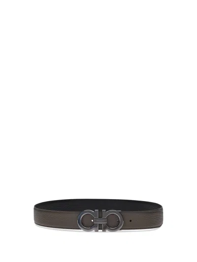 Ferragamo Men Reversible Gancini Belt In Brown