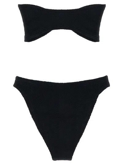 Hunza G Bandeau Bikini Set In Original Crinkle Fabric In Black