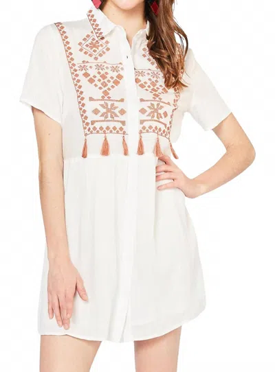 Entro Embroidered & Tassel Mini Dress In Off White In White