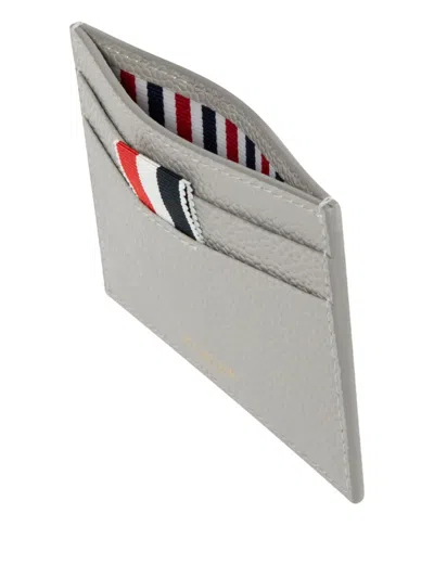 Thom Browne Grosgrain-tab Leather Cardholder In Gray