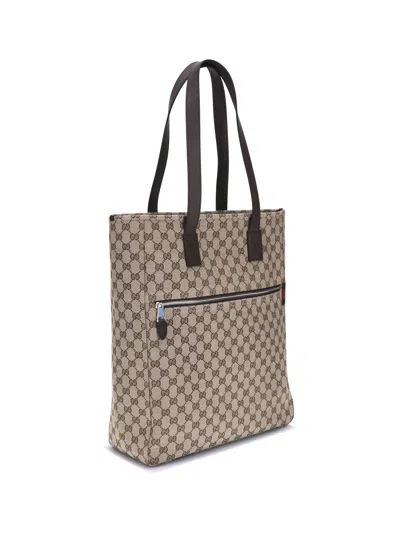 Gucci Large Gg Beige Fabric Shopping Bag In Brown
