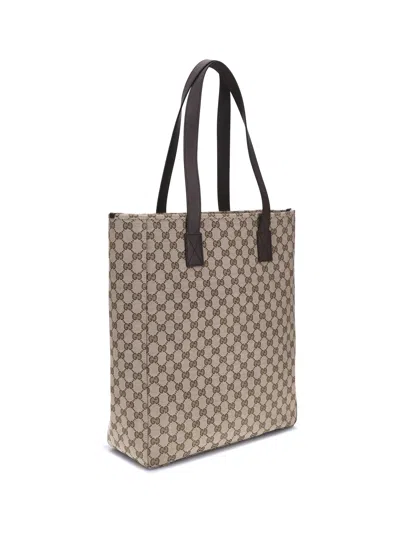 Gucci Large Gg Beige Fabric Shopping Bag In Brown