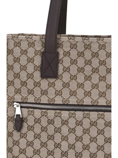 Gucci Large Gg Beige Fabric Shopping Bag In Brown