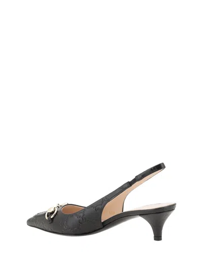 Gucci Black Slingback Pumps With Elastic Strap In Black